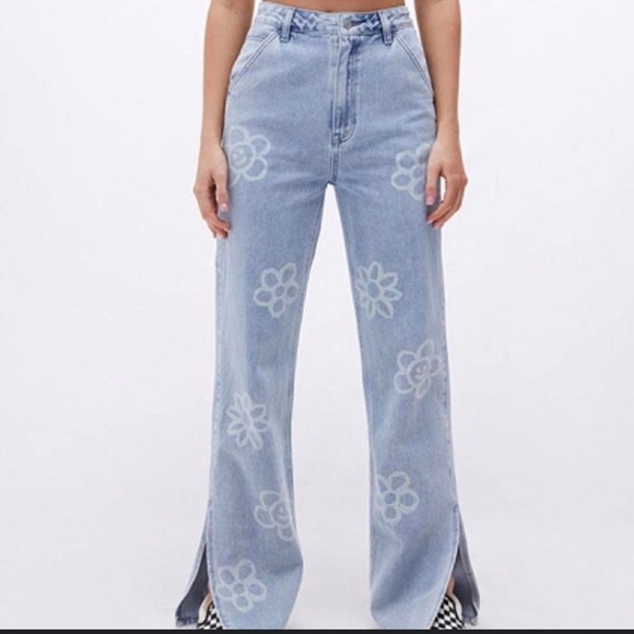 PacSun 90’s BF Carpenter Daisy Printed Jeans Size 25 - Picture 2 of 7
